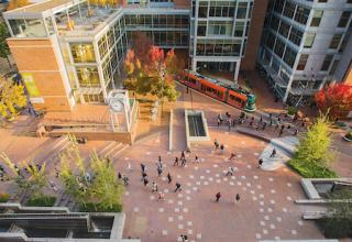 image of campus life on urban plaza