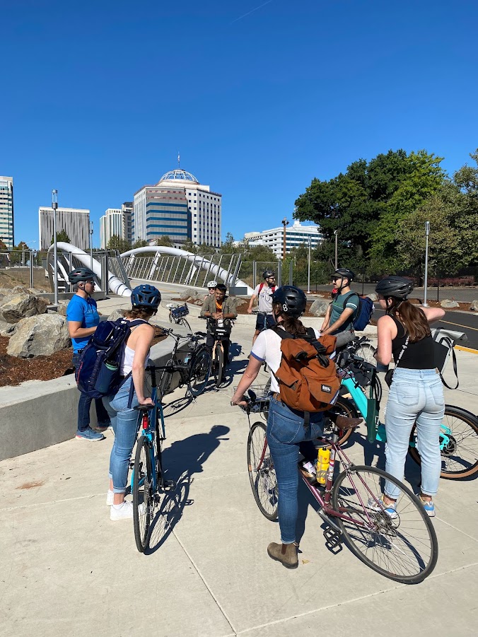 students about to ride over the flanders bridge