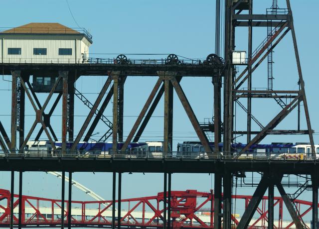 Max traveling over the steel bridge