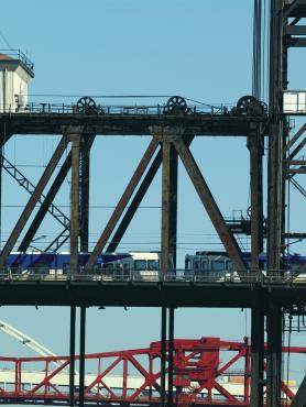 Max traveling over the steel bridge