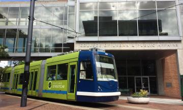 Urban Center Building with Streetcar outside