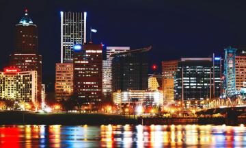 The skyline of Portland, Oregon at night