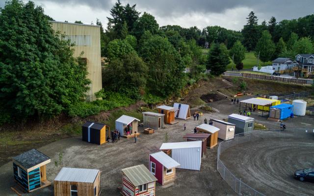 Aerial look at tiny pod village