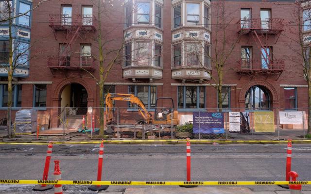 Apartment building with construction outside