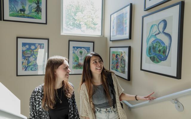 Students looking at art