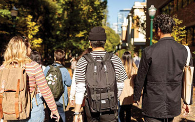 Group of students walking around Portland