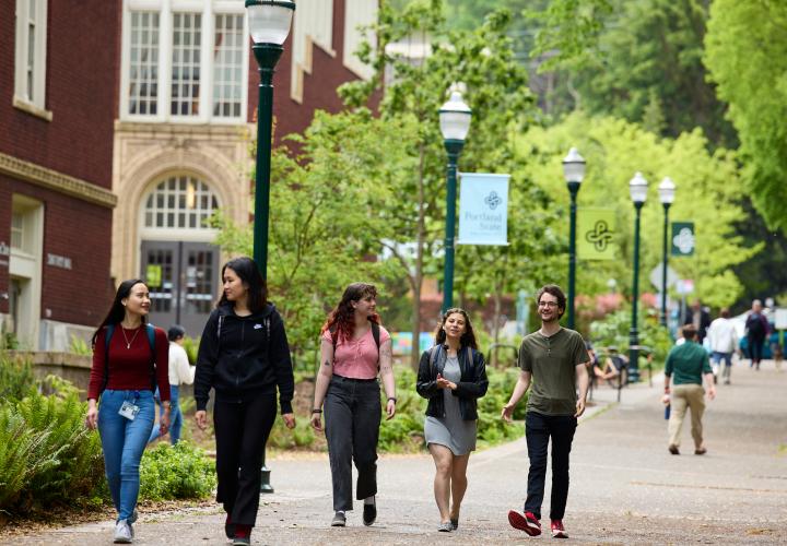 Students walking to class in the park blocks