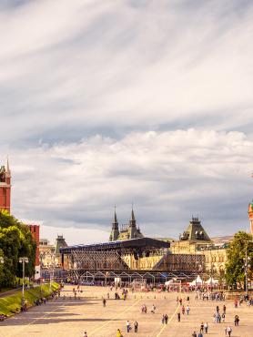 View of Moscow Kremlin and of St Basil's Cathedral on Red Square, Moscow, Russia